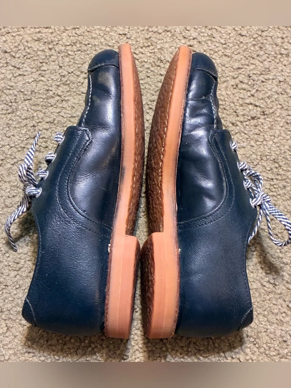 Vintage 60/70s Kids Navy Blue Leather Casual Lace-Up Scuff Tip Shoes Youth 12EE